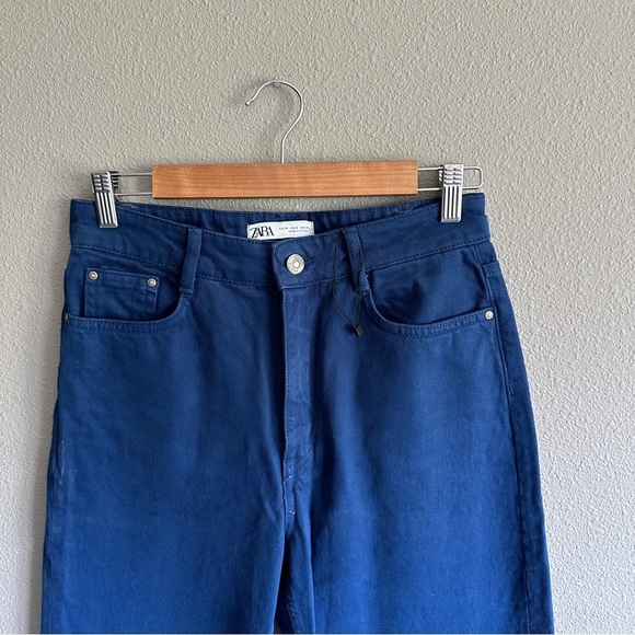 Zara Bright Blue Wide Leg Denim Jeans 6 - Picture 2 of 12